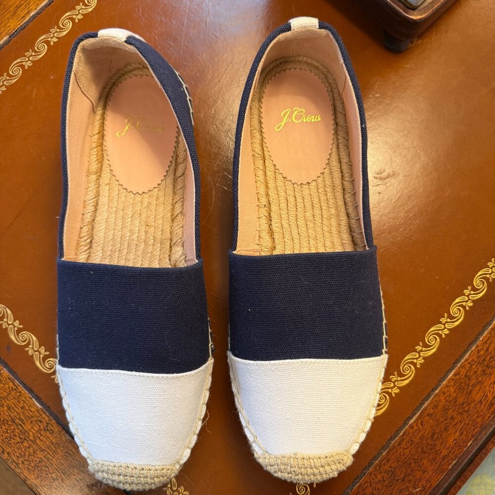 J.Crew Two-Tone Canvas Espadrilles — Navy & Cream - Size 9, New